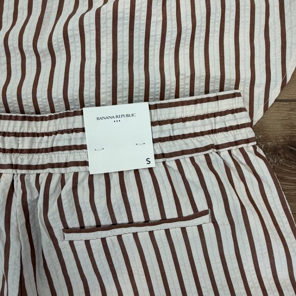 NWT Banana Republic Seersucker Shirt & Drawstring Shorts Brown Stripes Set - Picture 5 of 6